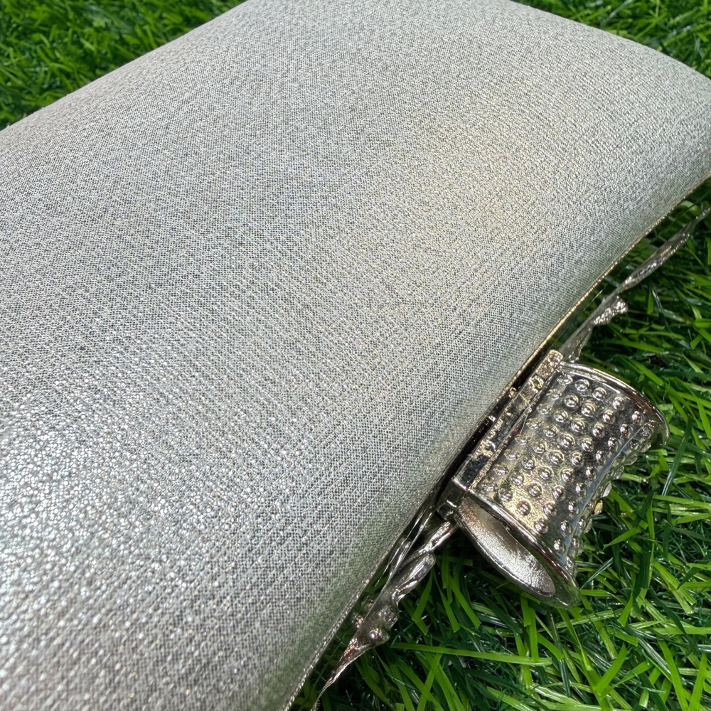 Rhinestone Evening Clutch Women Small Silver Excellent Floral Crystal - Picture 2 of 9